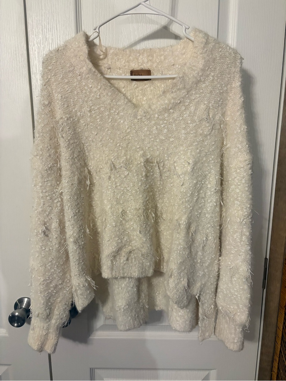 POL Cozy Cream Fuzzy V-Neck Sweater